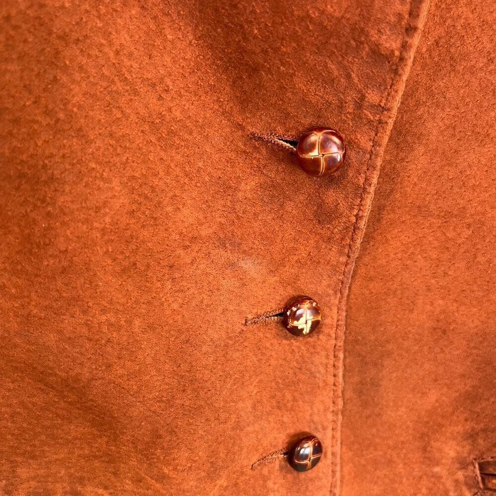 Monsoon Brown genuine Suede Button front vest Size 12 women unisex V-neck - Picture 4 of 9